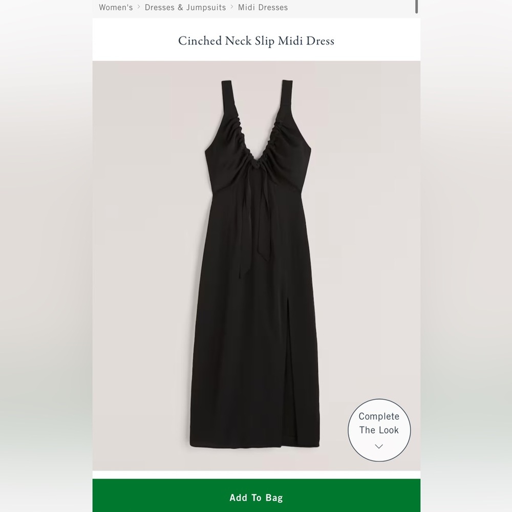 NWT Abercrombie and Fitch Cinched Neck Slip Midi Dress in Black